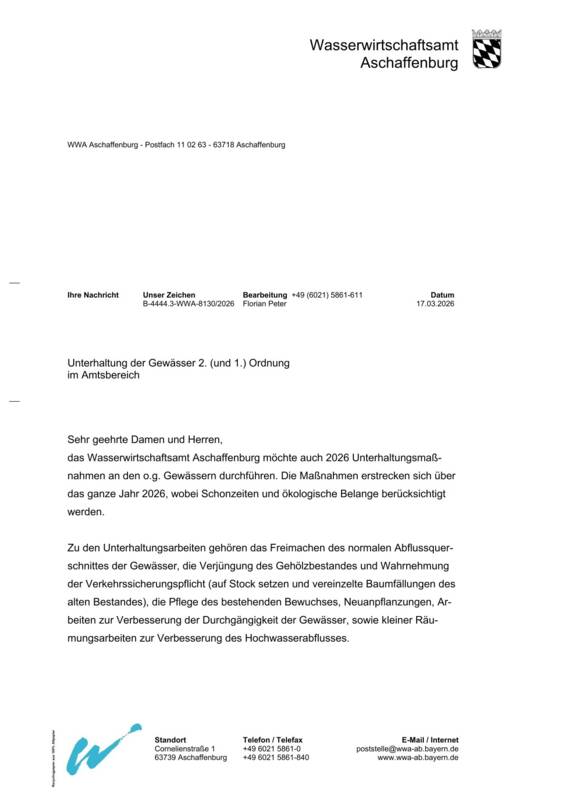 Informationsschreiben Gewässerunterhaltung