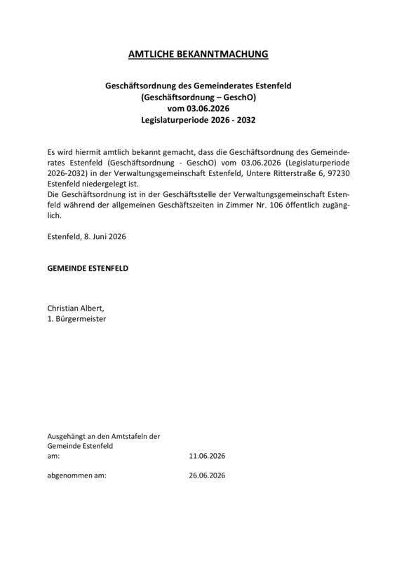 Aushang Amtliche Bekanntmachung Geschäftsordnung