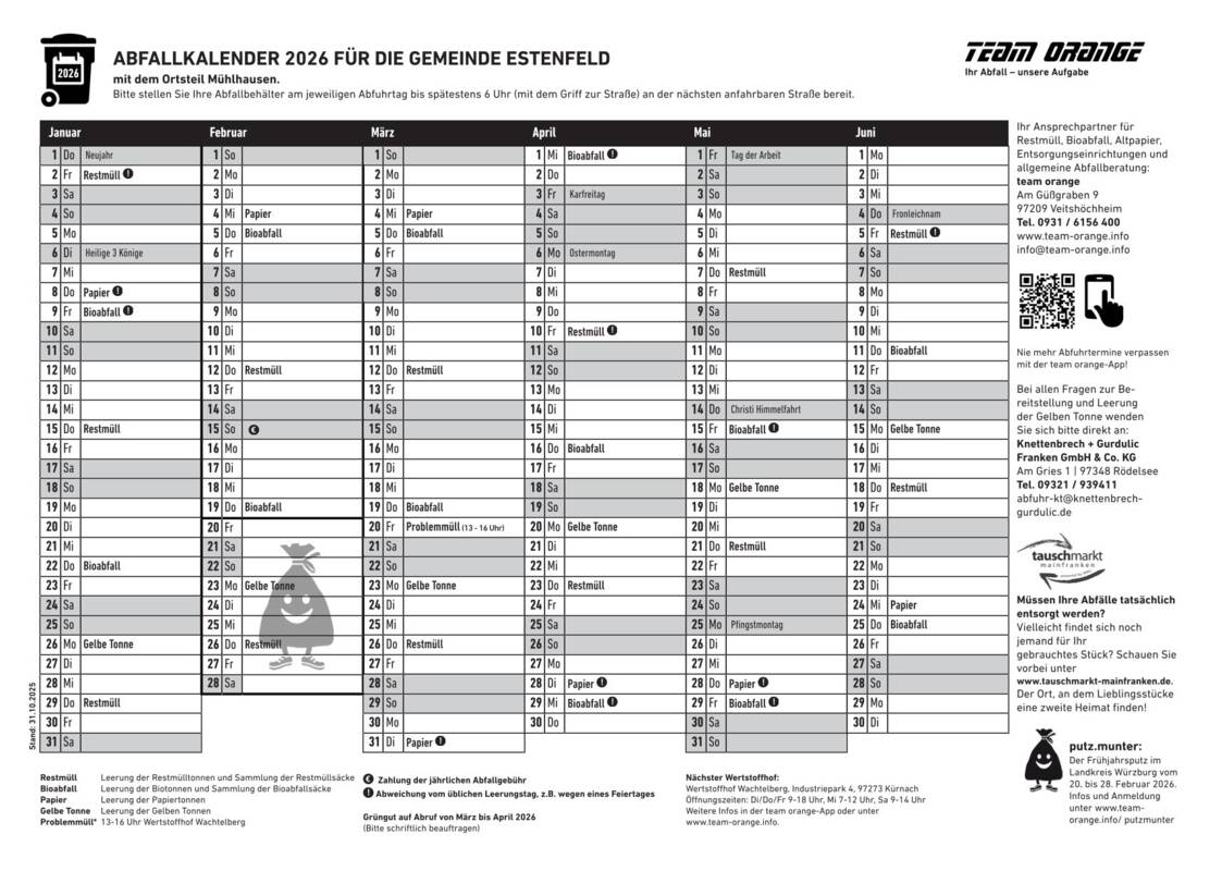 Estenfeld Abfallkalender 2026